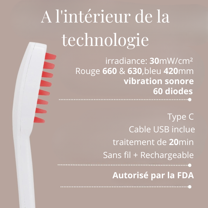 Brosse LED intensive stimulant la pousse des cheveux : réduit la chute